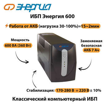 Энергия ИБП 600 - ИБП и АКБ - ИБП для компьютера - магазин электрооборудования amperomvolt.ru